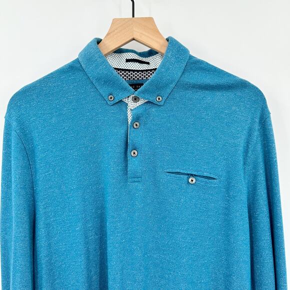 Ted Baker Men's Yamway Modern Slim Fit Long Sleeve Polo in Teal Size 6 / XXL‎ - Picture 4 of 8